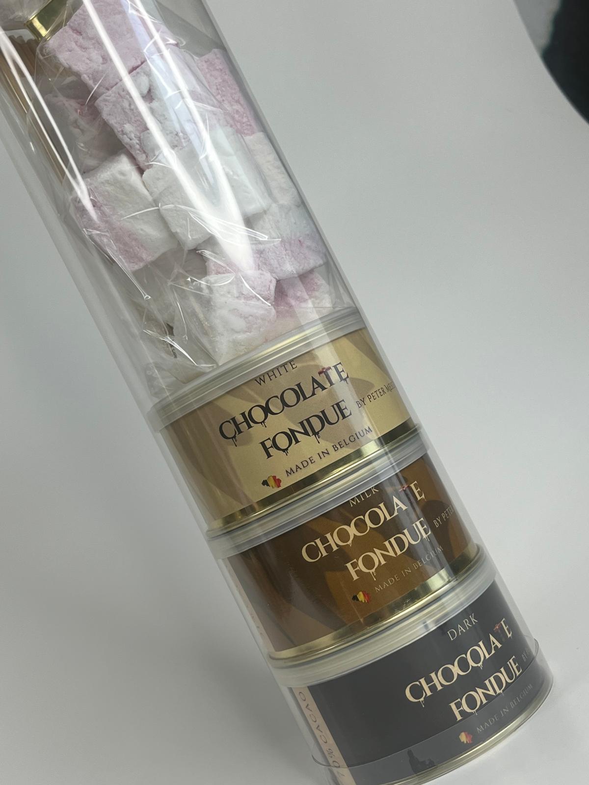 Chocolade fondue Tube Trio - Chocolade fondue pakket - marshmallows - 3 soorten chocolade - Melk Wit Donker