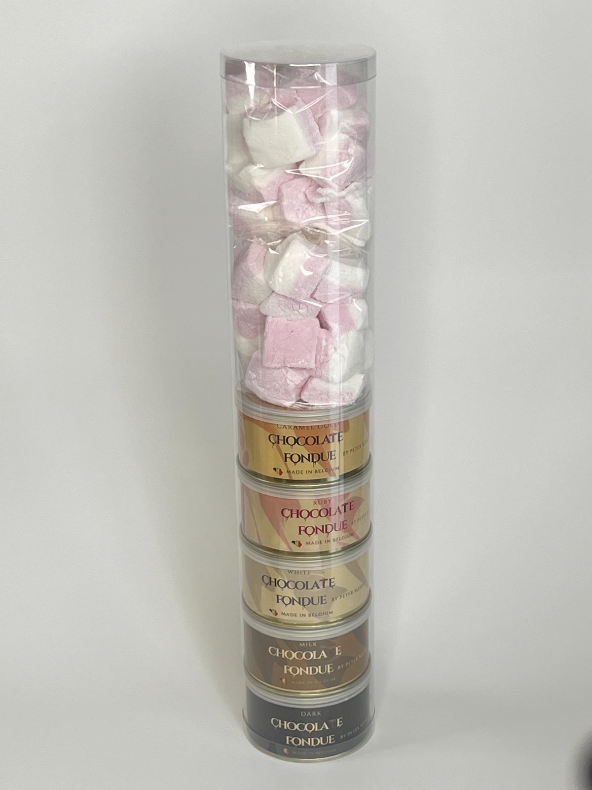 Chocolade fondue Tube Trio - Chocolade fondue pakket - marshmallows - 3 soorten chocolade - Melk Wit Donker